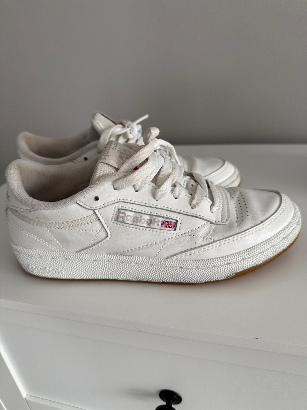 Reebok White Low-Top Leather Sneakers with Gum Outsole